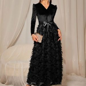 Black velvet and texture dress